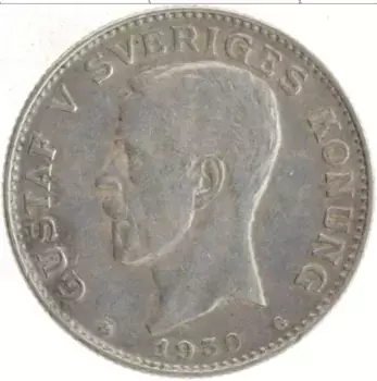 Монета крона Швеции 1939 года Серебро Густав V