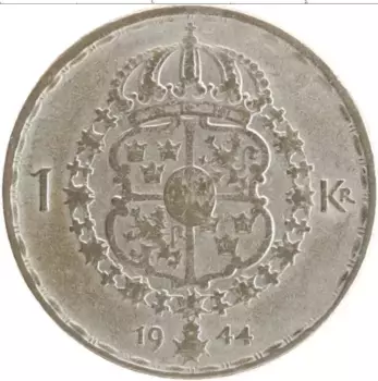 Монета крона Швеции 1944 года Серебро Густав V