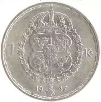 Монета крона Швеции 1947 года Серебро Густав V