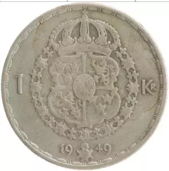 Монета крона Швеции 1949 года Серебро Густав V