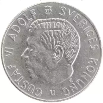 Монета крона Швеции 1969 года Медно-никель Густав VI Адольф
