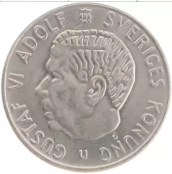 Монета крона Швеции 1971 года Медно-никель Густав VI Адольф