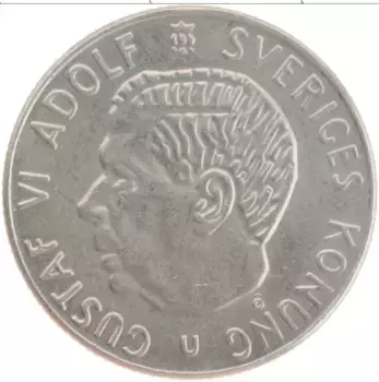 Монета крона Швеции 1973 года Медно-никель Густав VI Адольф