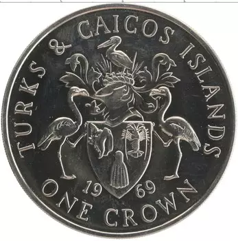 Монета крона Теркc и Кайкоса 1969 года Медно-никель Елизавета II