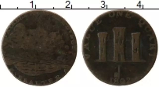 Монета кварто Гибралтара 1802 года Медь