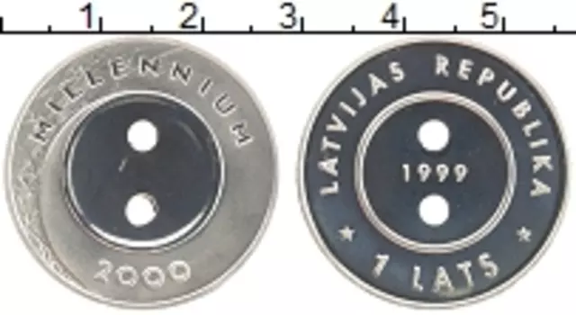 Монета лат Латвии 1999 года Серебро Миллениум