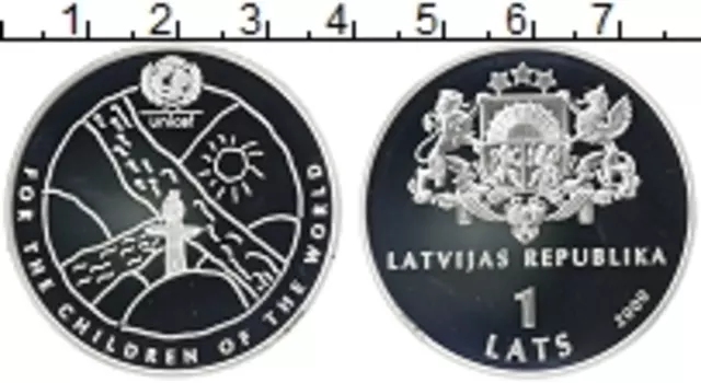 Монета лат Латвии 2000 года Серебро Год защиты детей