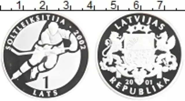 Монета лат Латвии 2001 года Серебро XIX зимние олимпийские игры в Солт-Лейк-Сити