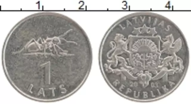 Монета лат Латвии 2003 года Медно-никель Муравей