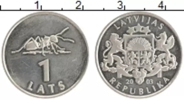 Монета лат Латвии 2003 года Медно-никель Муравей