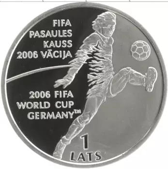 Монета лат Латвии 2004 года Серебро Чемпионат Мира по футболу 2006