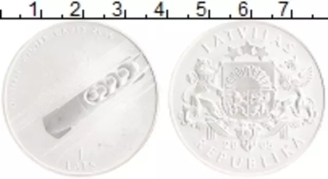 Монета лат Латвии 2005 года Серебро Олимпийские игры - Бобслей