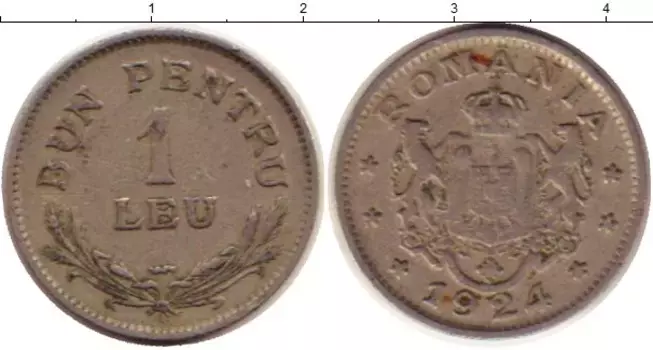 Монета лей Румынии 1924 года Медно-никель Герб