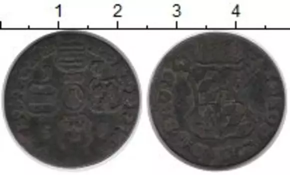 Монета лиард Льежа 1751 года Медь