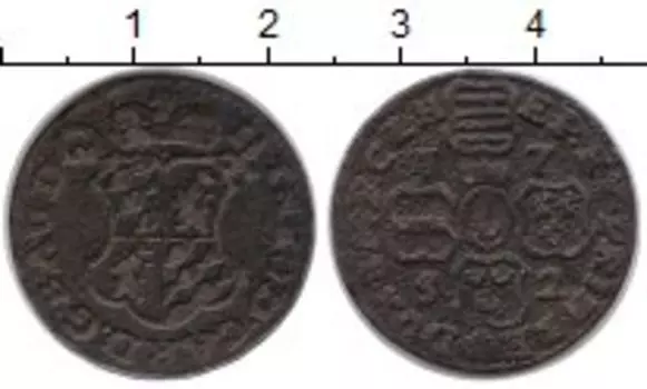 Монета лиард Льежа 1752 года Медь