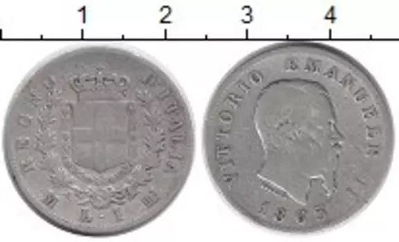 Монета лира Италии 1863 года Серебро Виктор Эммануил II