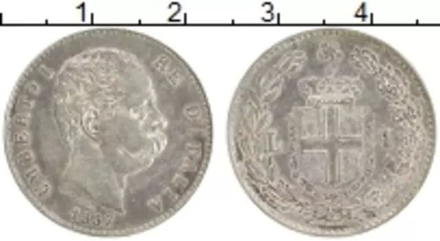 Монета лира Италии 1887 года Серебро Умберто I
