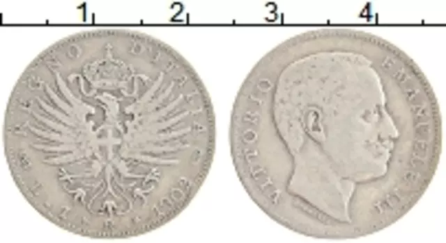 Монета лира Италии 1902 года Серебро Витторио Эммануил III