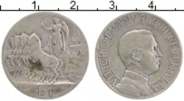 Монета лира Италии 1909 года Серебро Виктор Эммануил III
