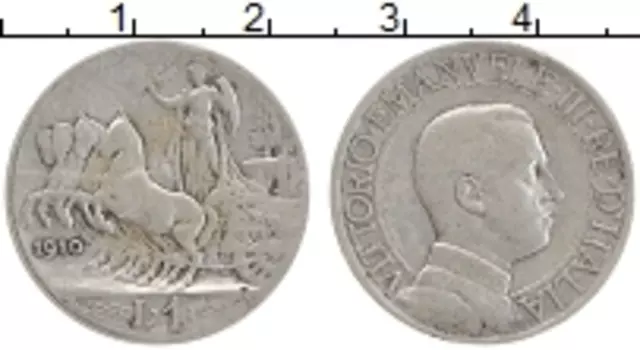 Монета лира Италии 1910 года Серебро Виктор Эммануил III