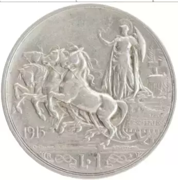 Монета лира Италии 1915 года Серебро Витторио Имануил III
