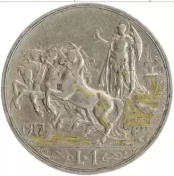 Монета лира Италии 1917 года Серебро Витторио Эммануил III