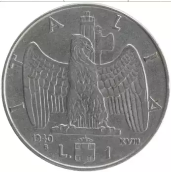 Монета лира Италии 1940 года Железо Витторио Эммануил III