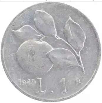 Монета лира Италии 1949 года Алюминий