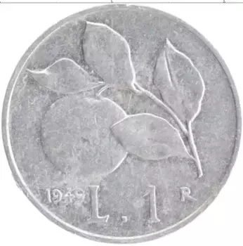 Монета лира Италии 1949 года Алюминий