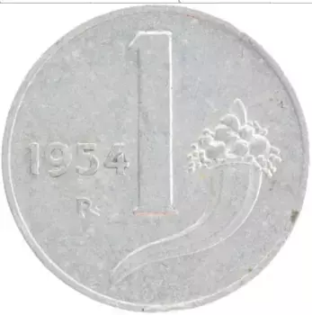 Монета лира Италии 1954 года Алюминий