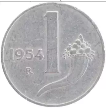 Монета лира Италии 1954 года Алюминий
