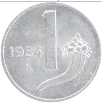 Монета лира Италии 1954 года Алюминий