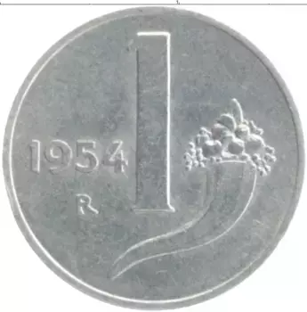 Монета лира Италии 1954 года Алюминий