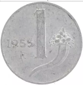 Монета лира Италии 1955 года Алюминий