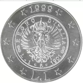 Монета лира Италии 1999 года Серебро История лиры - лира 1901 года