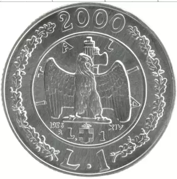 Монета лира Италии 2000 года Серебро История лиры - лира 1936 года