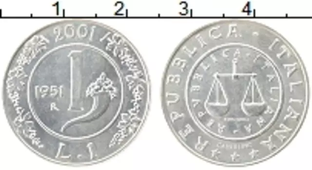 Монета лира Италии 2001 года Алюминий Рог изобилия