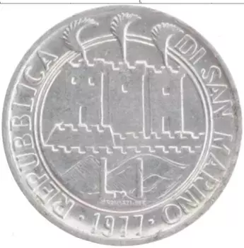 Монета лира Сан-Марино 1977 года Алюминий ФАО