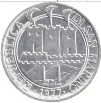 Монета лира Сан-Марино 1977 года Алюминий ФАО