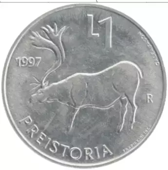 Монета лира Сан-Марино 1997 года Алюминий