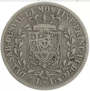Монета лира Сардинии 1830 года Серебро Карл Феличе