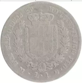 Монета лира Сардинии 1860 года Серебро Витторио Эммануил II