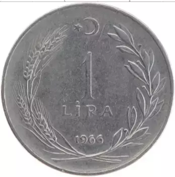 Монета лира Турции 1966 года Медно-никель Кемаль Ататюрк