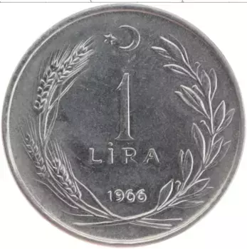 Монета лира Турции 1966 года Сталь