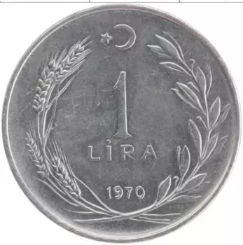 Монета лира Турции 1970 года Сталь