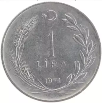 Монета лира Турции 1971 года Медно-никель