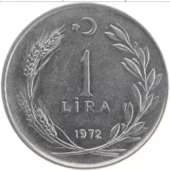 Монета лира Турции 1972 года Сталь