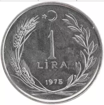 Монета лира Турции 1975 года Сталь