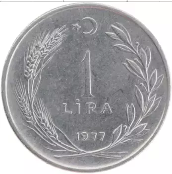 Монета лира Турции 1977 года Медно-никель