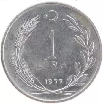 Монета лира Турции 1977 года Медно-никель